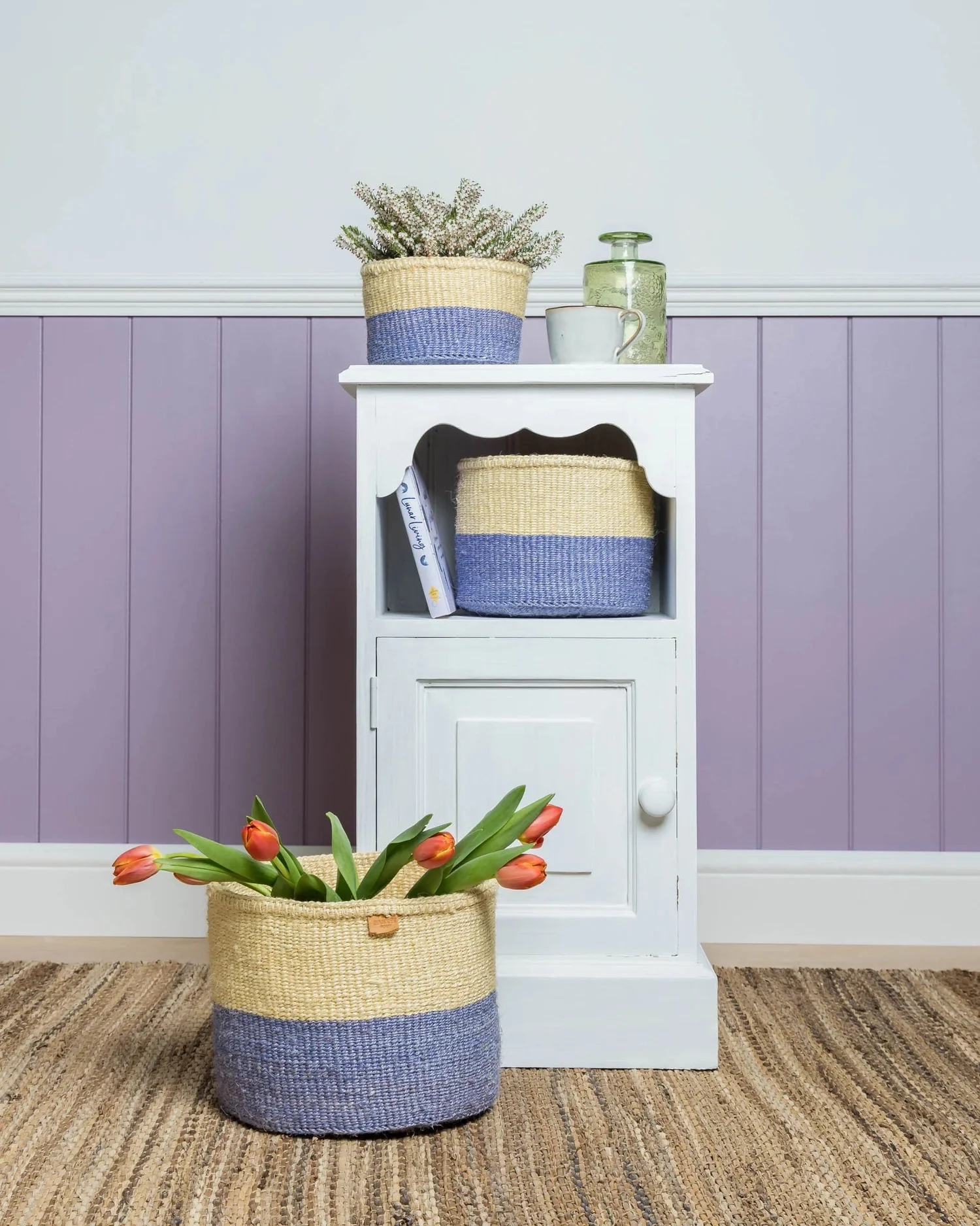 Lavender and Yellow Duo Colour Block Woven Basket