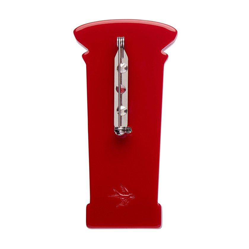 First Class Mail Brooch - London’s iconic red post box in rich red and gold resin, hand-assembled by Erstwilder. A vintage-inspired brooch available at Goosebump.live in Hong Kong.