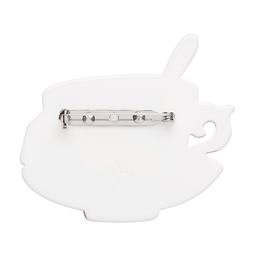 Fancy a Cuppa Brooch featuring a floral-adorned teacup with a tea tag, hand-assembled with white and gold resin, from Erstwilder’s London Calling collection. Perfect for tea enthusiasts in Hong Kong.