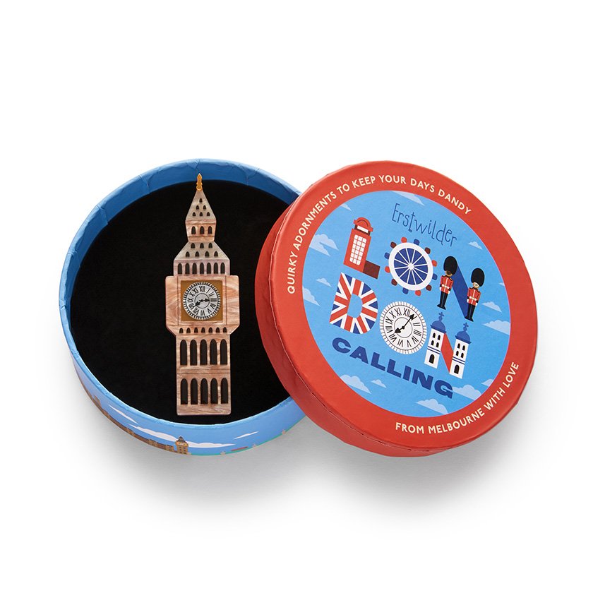 Big Ben Brooch - Handmade caramel and pearl resin British clock tower pin. Perfect for London and travel enthusiasts.