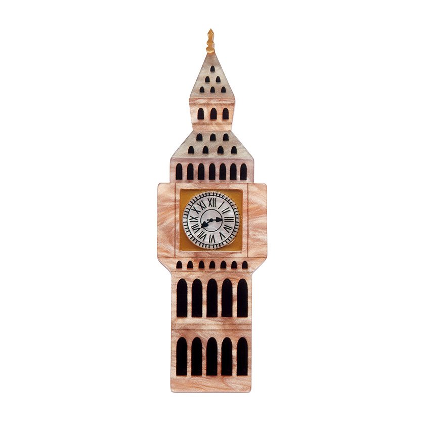 Big Ben Brooch - Handmade caramel and pearl resin British clock tower pin. Perfect for London and travel enthusiasts.