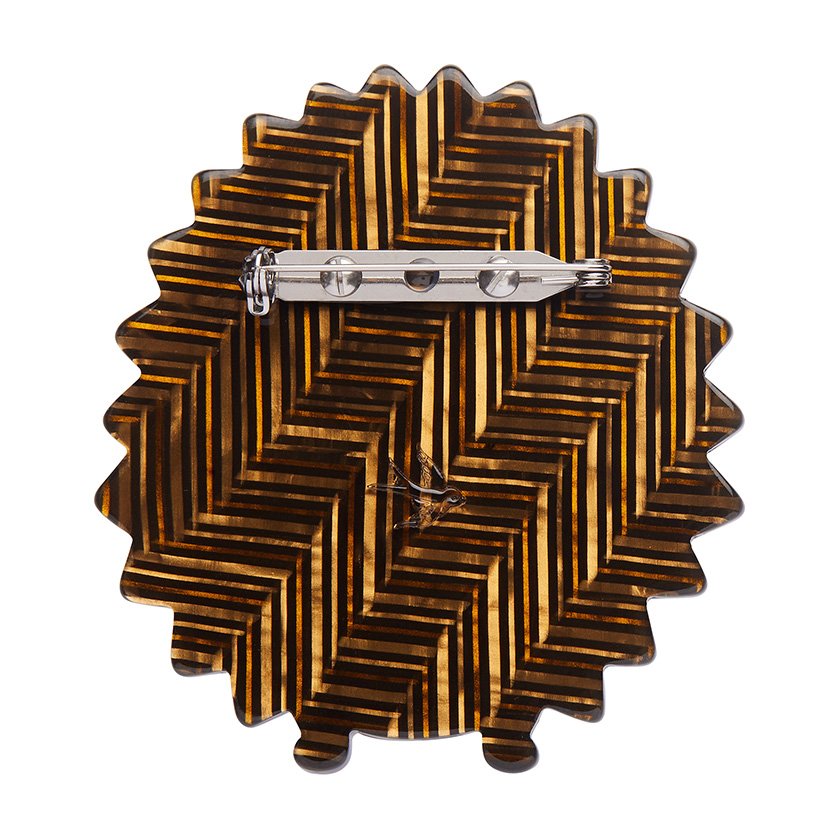 Harriet the Hedgehog Brooch featuring textured brown and green resins with charming details, inspired by Regent's Park wildlife.