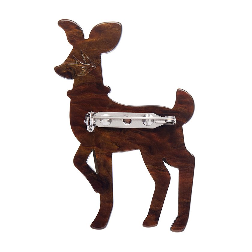 Penny the Deer Brooch featuring marbled brown and white resins, inspired by Richmond Park in London.