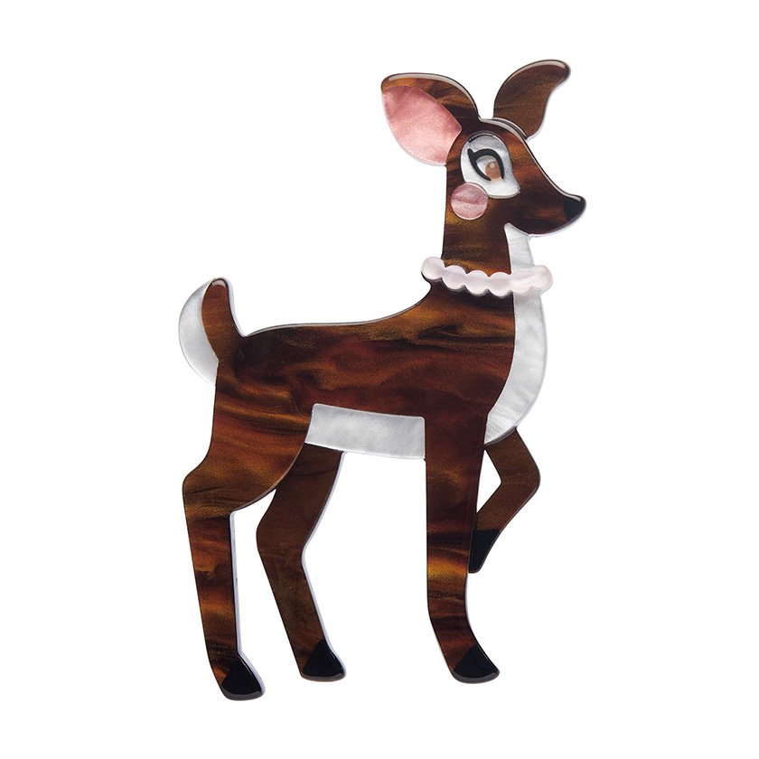 Penny the Deer Brooch featuring marbled brown and white resins, inspired by Richmond Park in London.