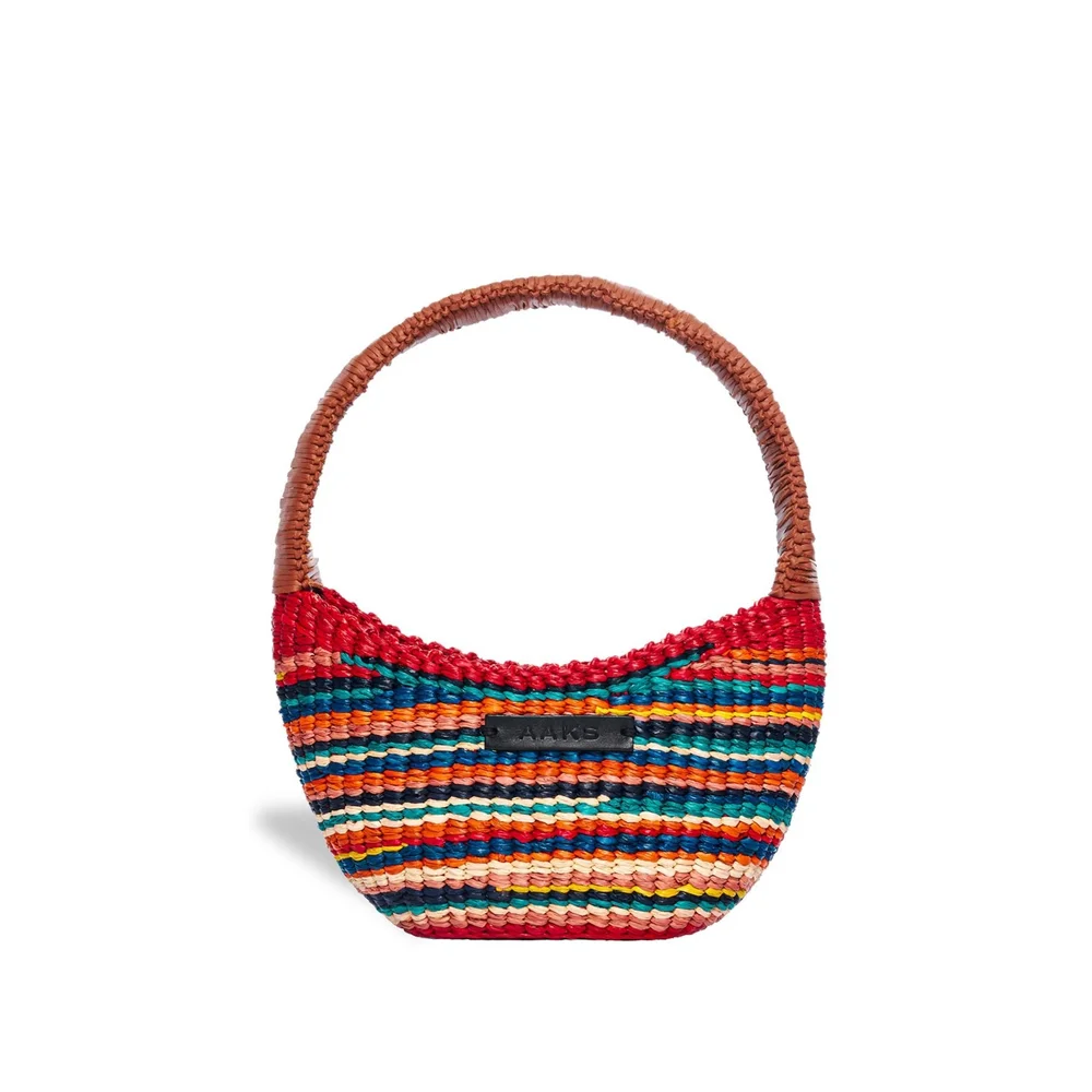 AAKS colourful handwoven raffia Curve Shoulder Bag