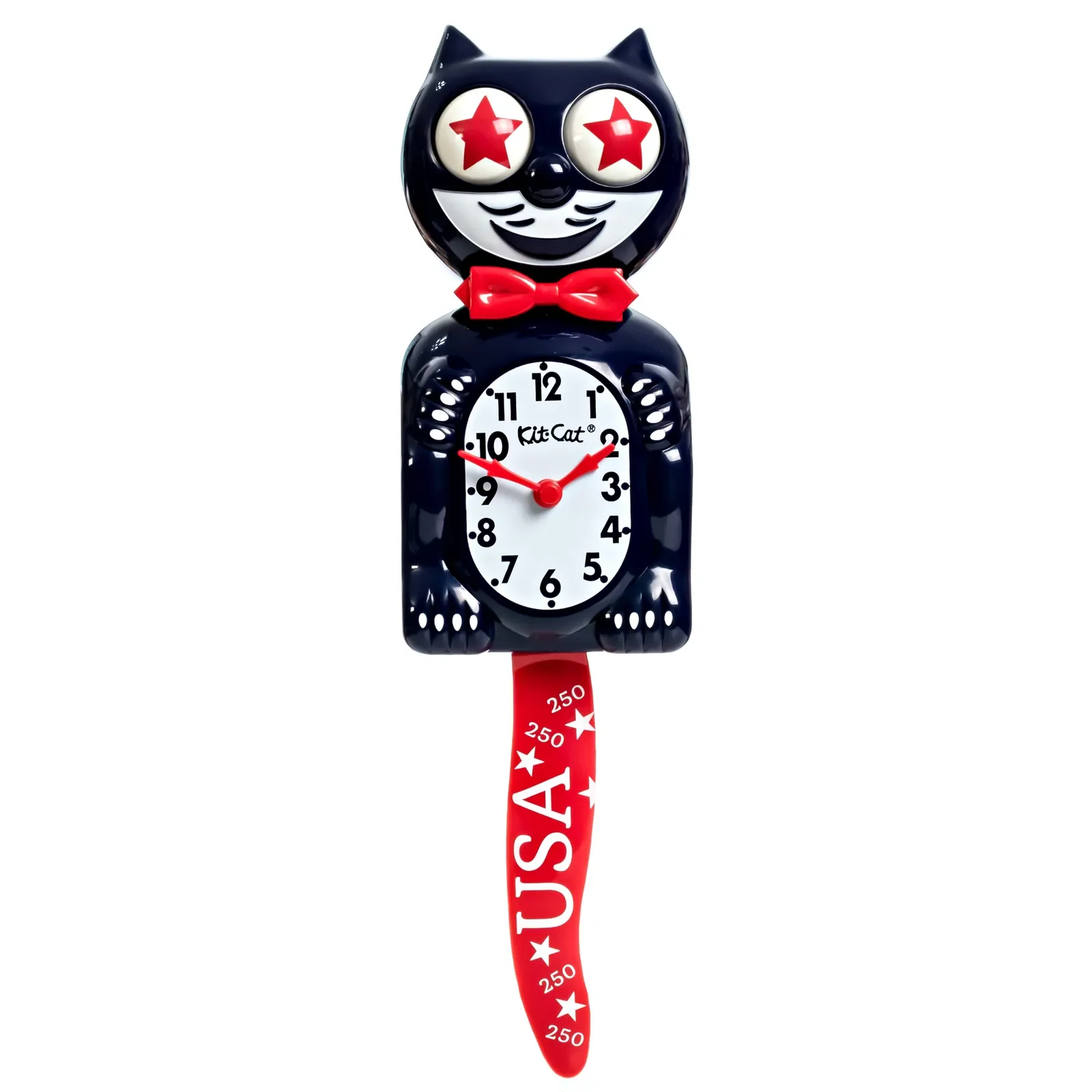 Kit-Cat Klock Old Glory Special Edition blue wall clock with red star eyes, red hands and commemorative red tail