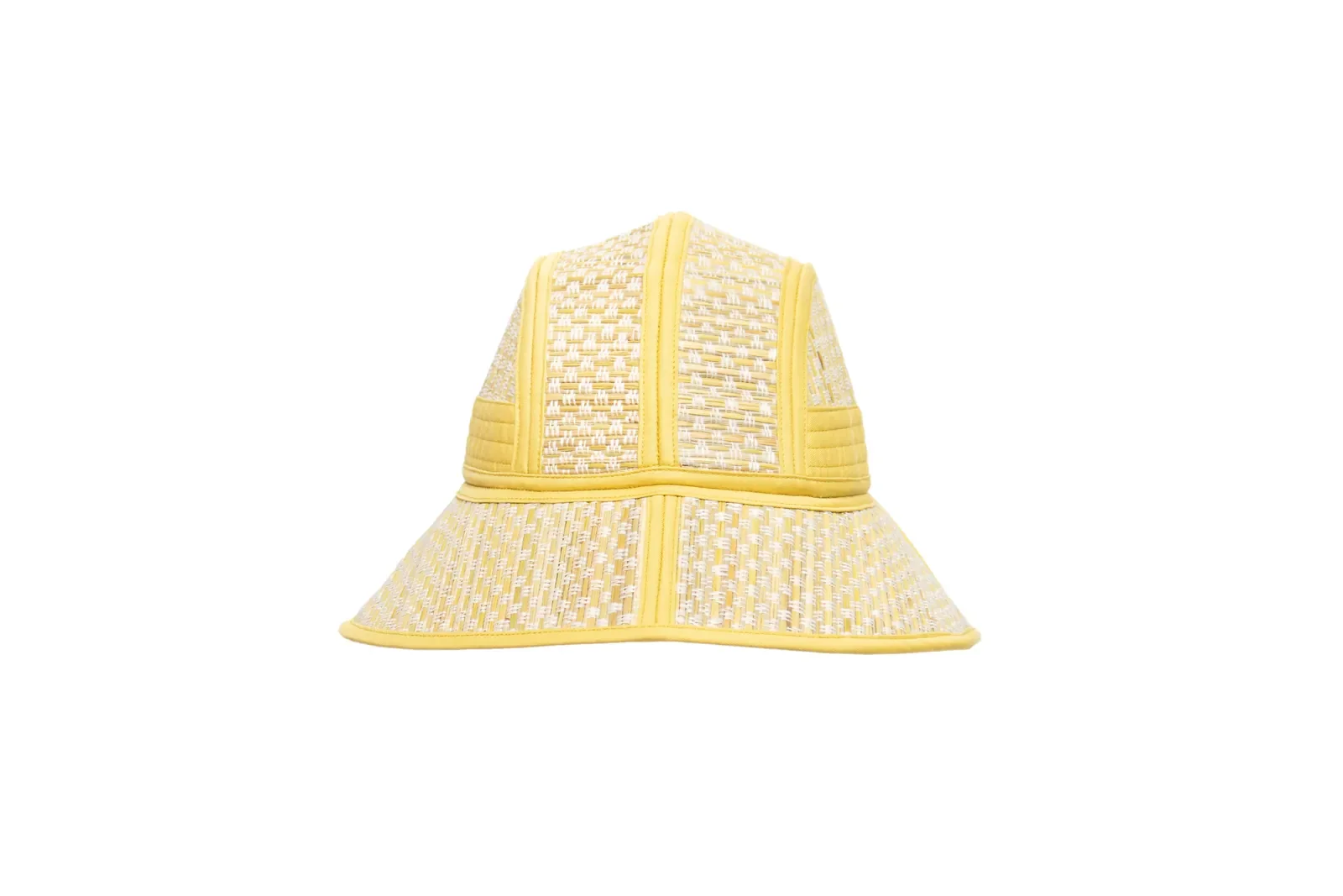 Back view of the Lorna Murray Tuscany Riviera Hat highlighting its woven crown, yellow fabric trim and adjustable back ties.