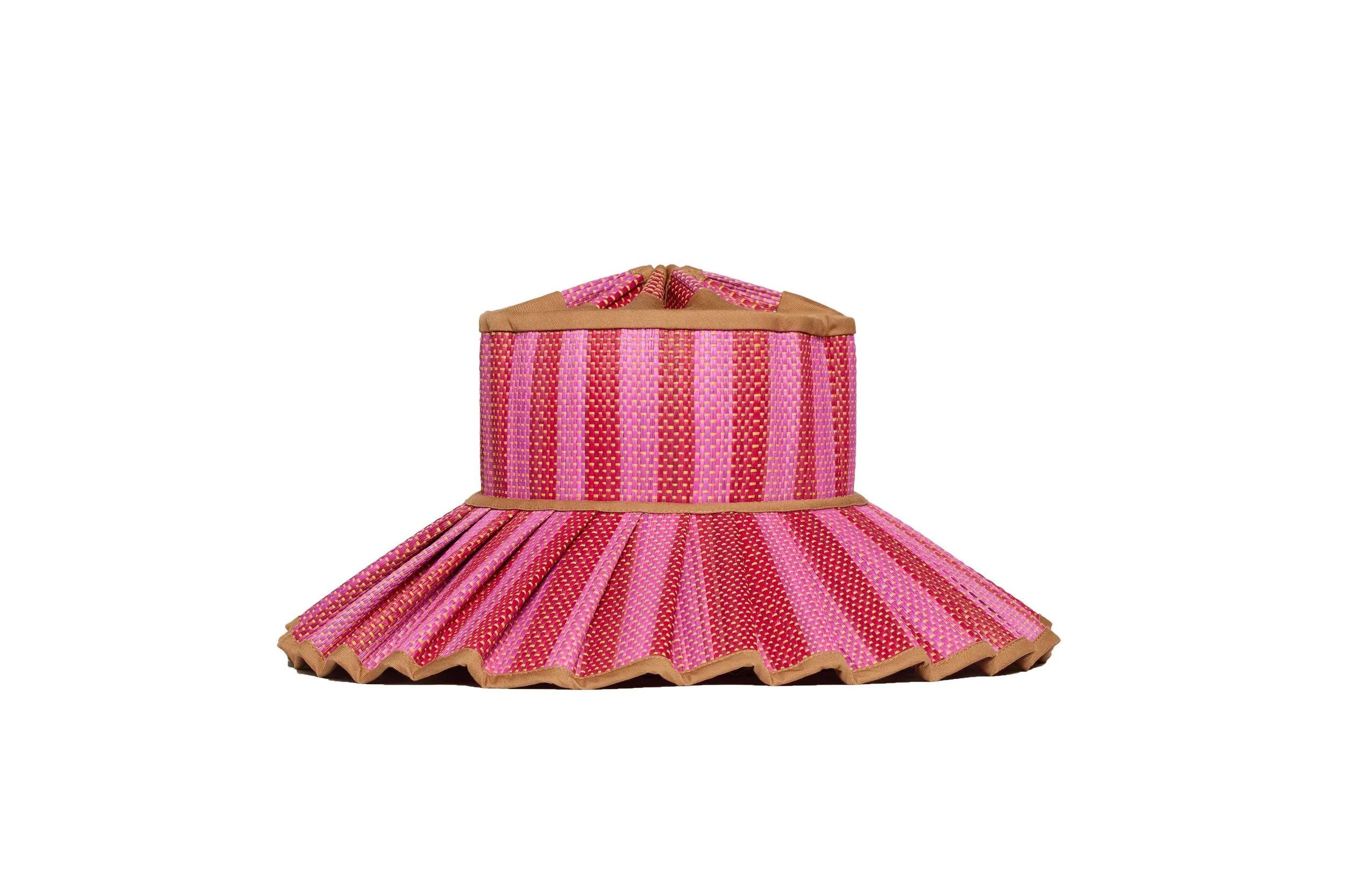 Love Heart Caramel Island Capri Hat – handwoven collapsible wide-brim sun hat in berry and fuchsia with caramel trim, available at Goosebump Hong Kong.