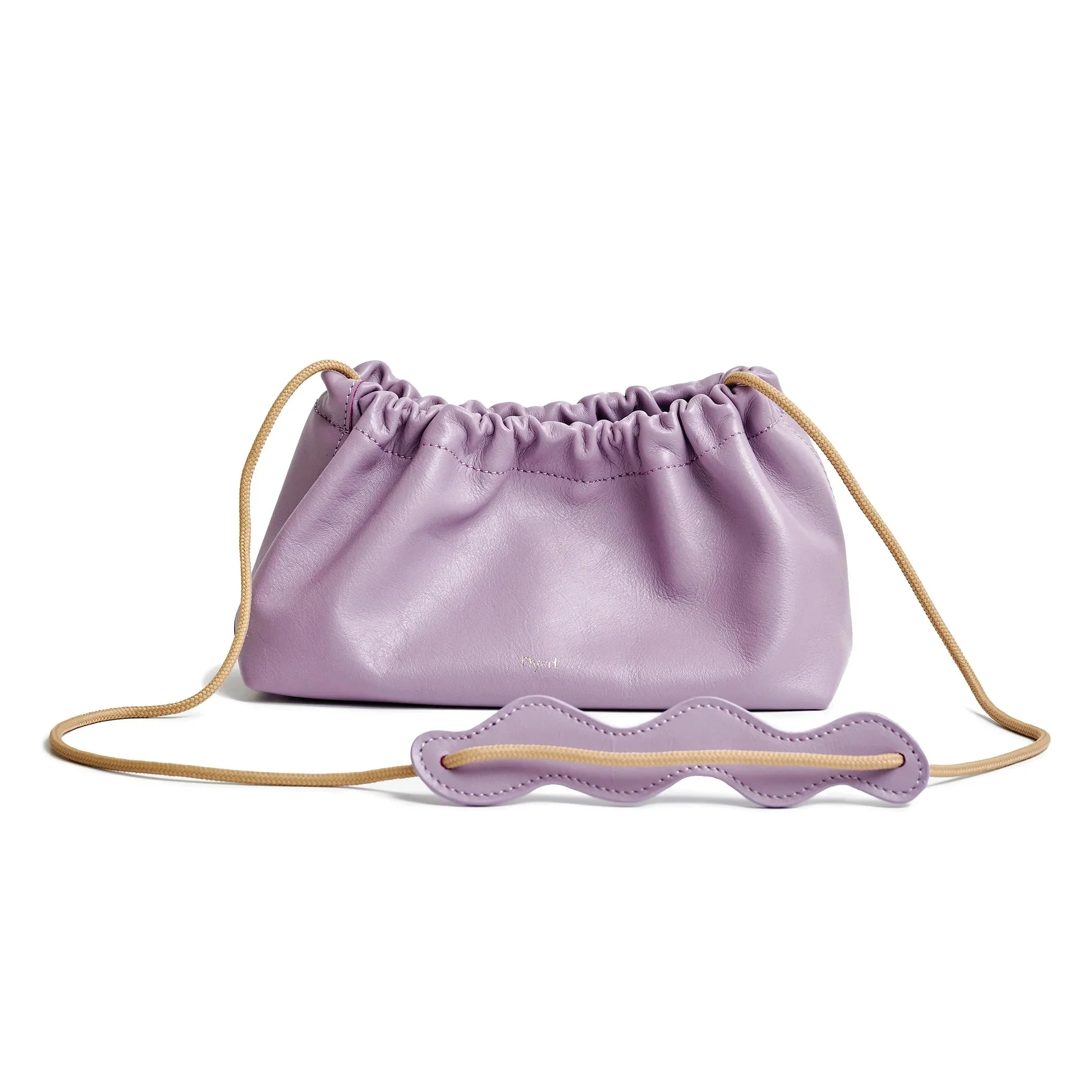 Wave Bag in lilac canvas, curved folded silhouette with short handles, handmade by Project Dyad in Cape Town.