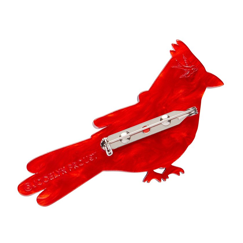 Handmade Crimson Cardinal Brooch with bold red detailing, inspired by the iconic songbird. Perfect gift or collectible accessory for bird lovers and fashion enthusiasts.