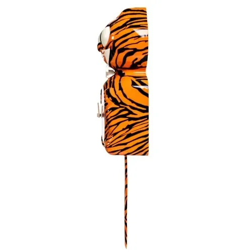 Kit-Cat Klock Bengal Tiger orange wall clock with black tiger stripes, rolling eyes and wagging tail
