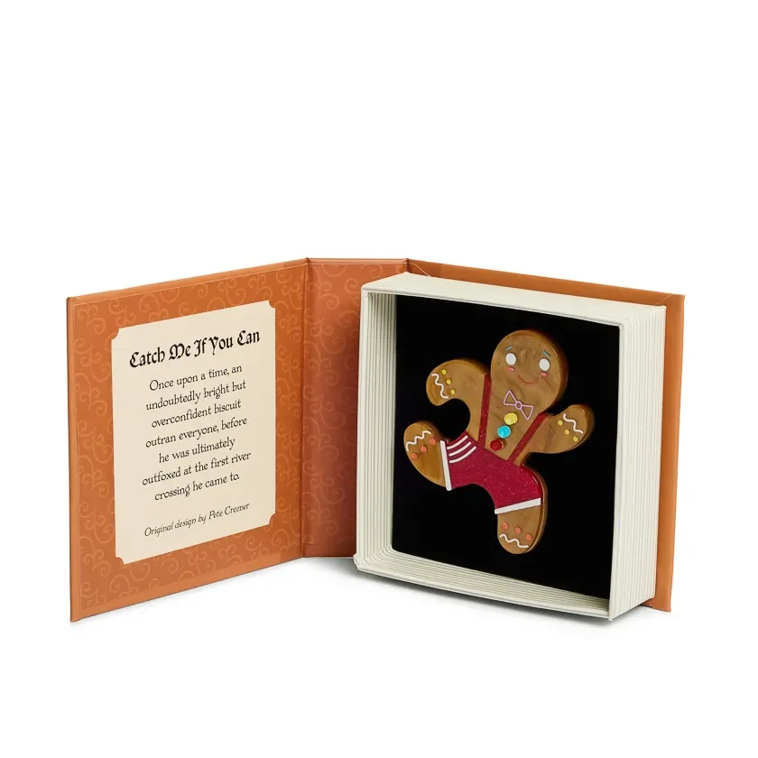Erstwilder Catch Me If You Can Brooch from the Pete Cromer Fairy Tales Part 2 collection, a colourful gingerbread-inspired resin brooch for playful gifting.