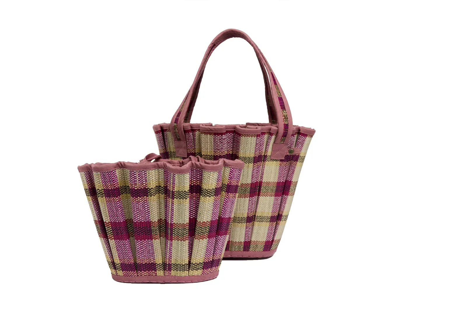Angled back view of the Lorna Murray Picnic Bay Mini Tropez Tote showcasing its structured woven design and carry handles.