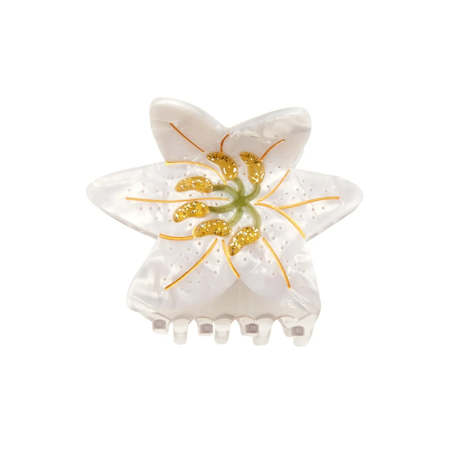 Coucou Suzette Lily Hair Claw in glossy cellulose acetate, an elegant French flower hair accessory curated by Goosebump.