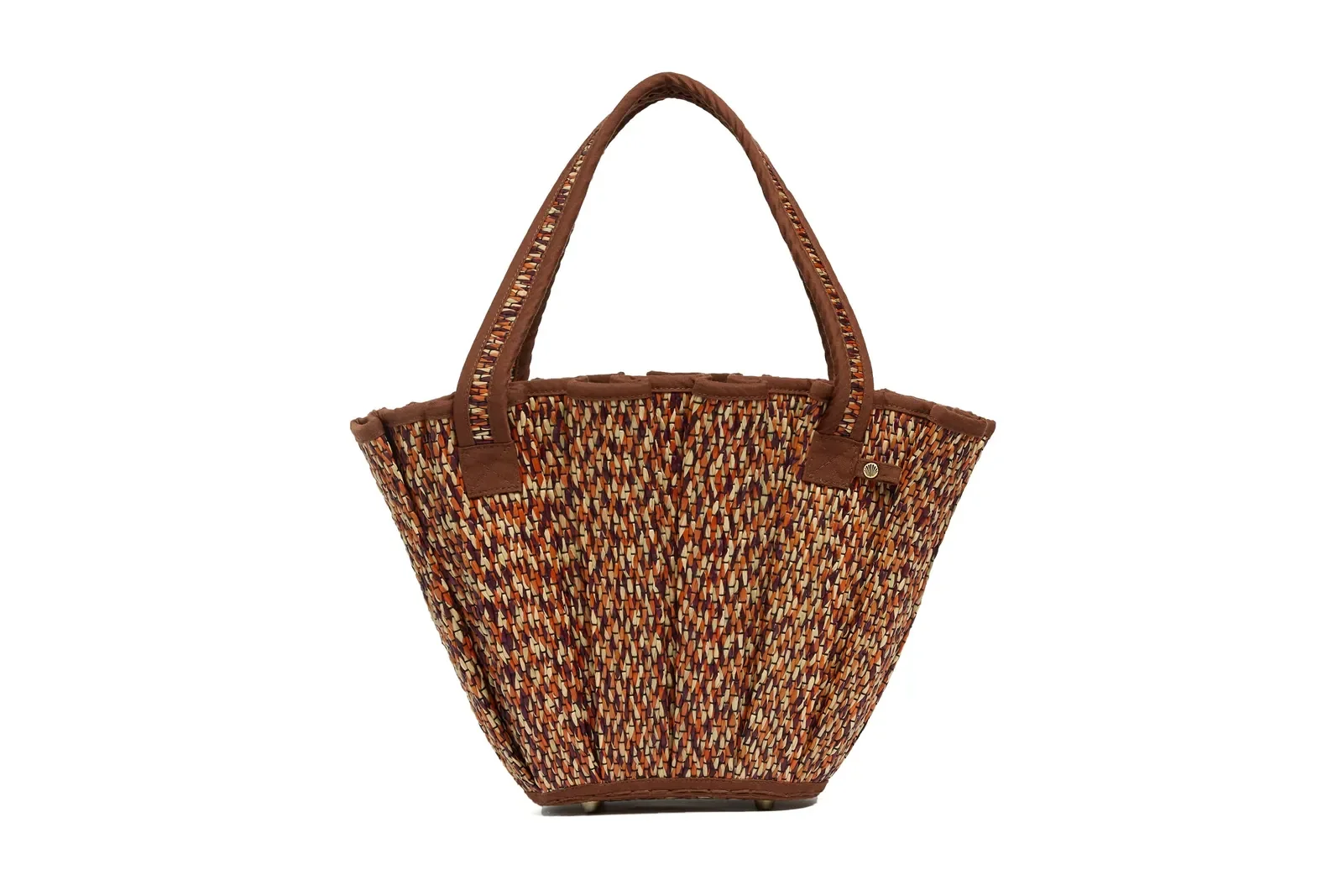 Lorna Murray Beach Drive Mini Tropez Tote front view in handwoven natural grass fibres with a compact structured silhouette.