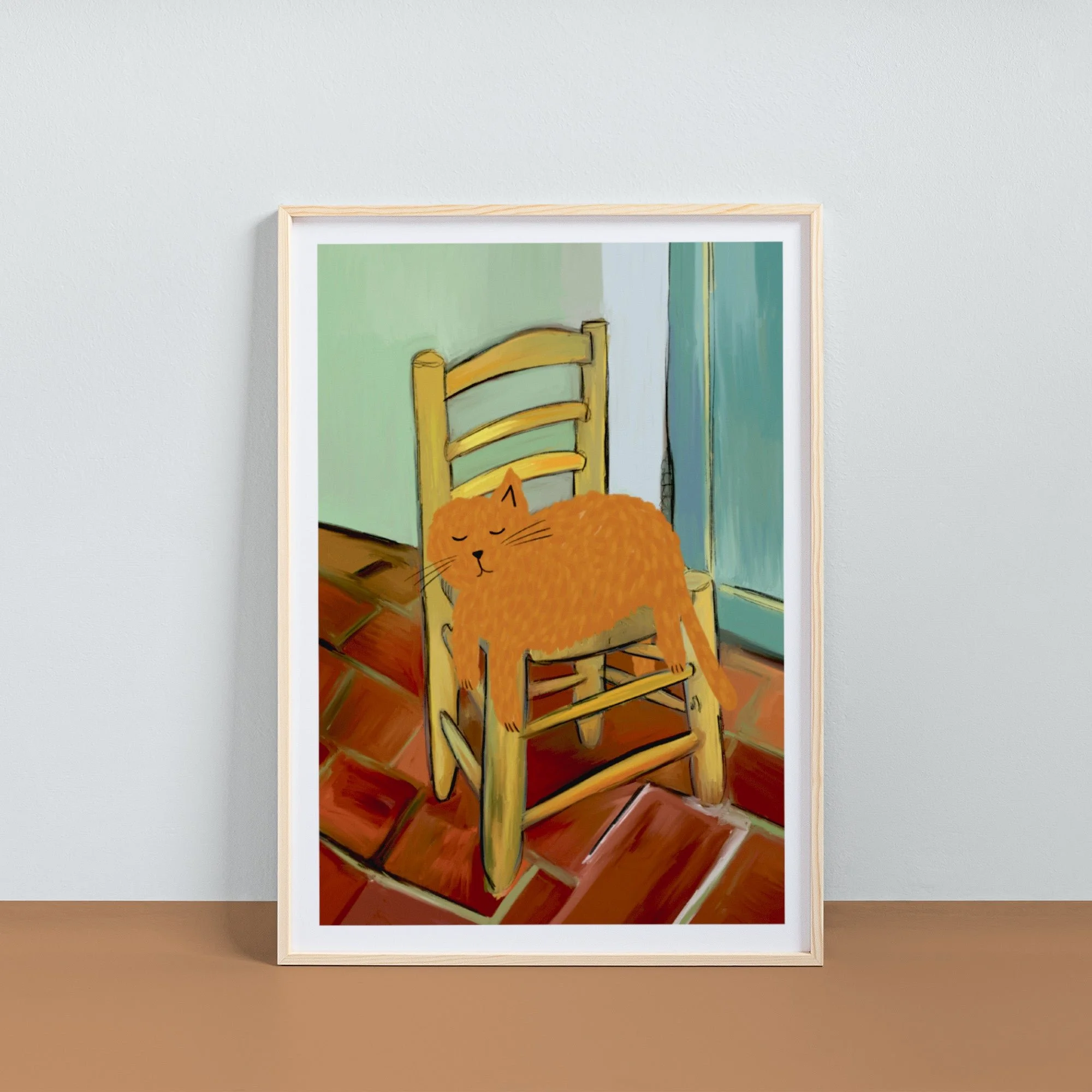 Vincat's Cat Chair print A4 by NIASKI, Van Gogh inspired cat wall art print for home decor and art lover gifts at Goosebump Hong Kong