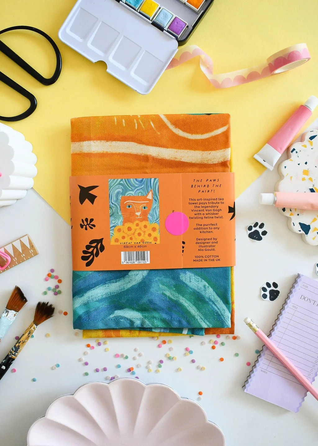 Vincat Van Gogh Cat Tea Towel by NIASKI, 100% cotton Cats in Art kitchen towel and art-inspired home gift for cat lovers at Goosebump Hong Kong