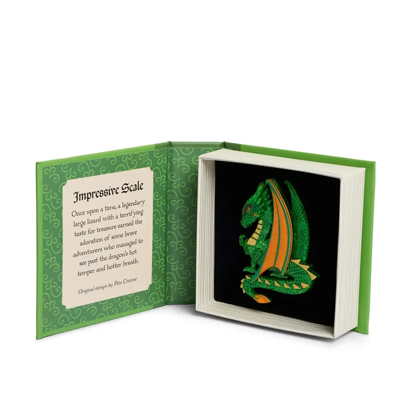 Erstwilder Impressive Scale Brooch from the Pete Cromer Fairy Tales Part 2 collection, a colourful dragon-inspired resin brooch for thoughtful gifting.