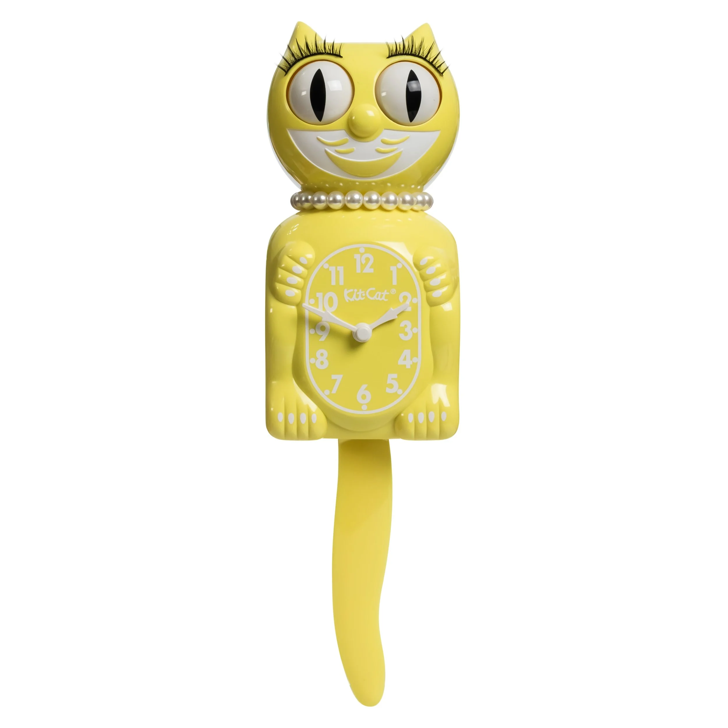 Spring Daffodil Yellow Kit-Cat Klock in bright yellow with moving eyes and wagging tail, available at Goosebump Hong Kong.