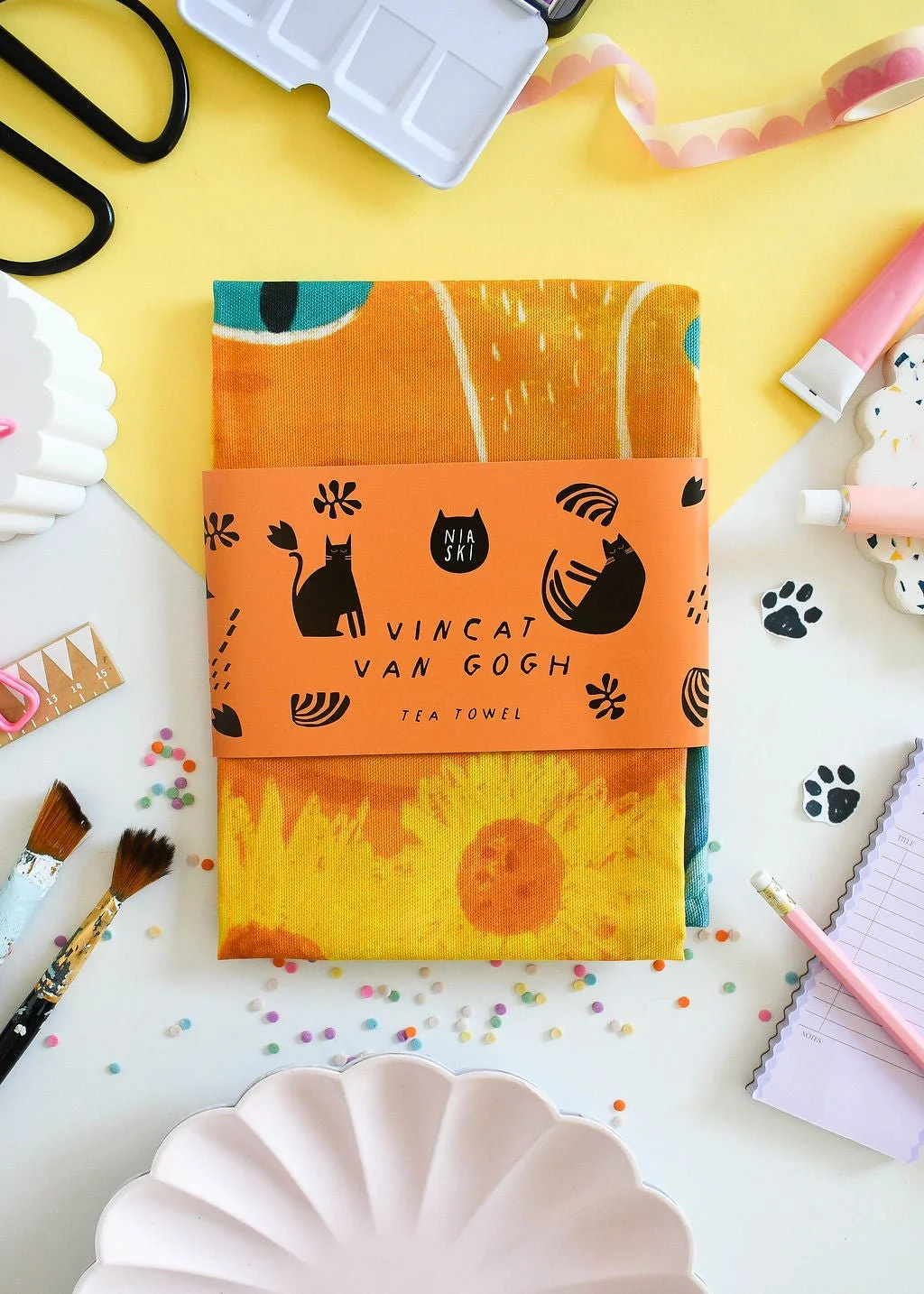 Vincat Van Gogh Cat Tea Towel by NIASKI, 100% cotton Cats in Art kitchen towel and art-inspired home gift for cat lovers at Goosebump Hong Kong