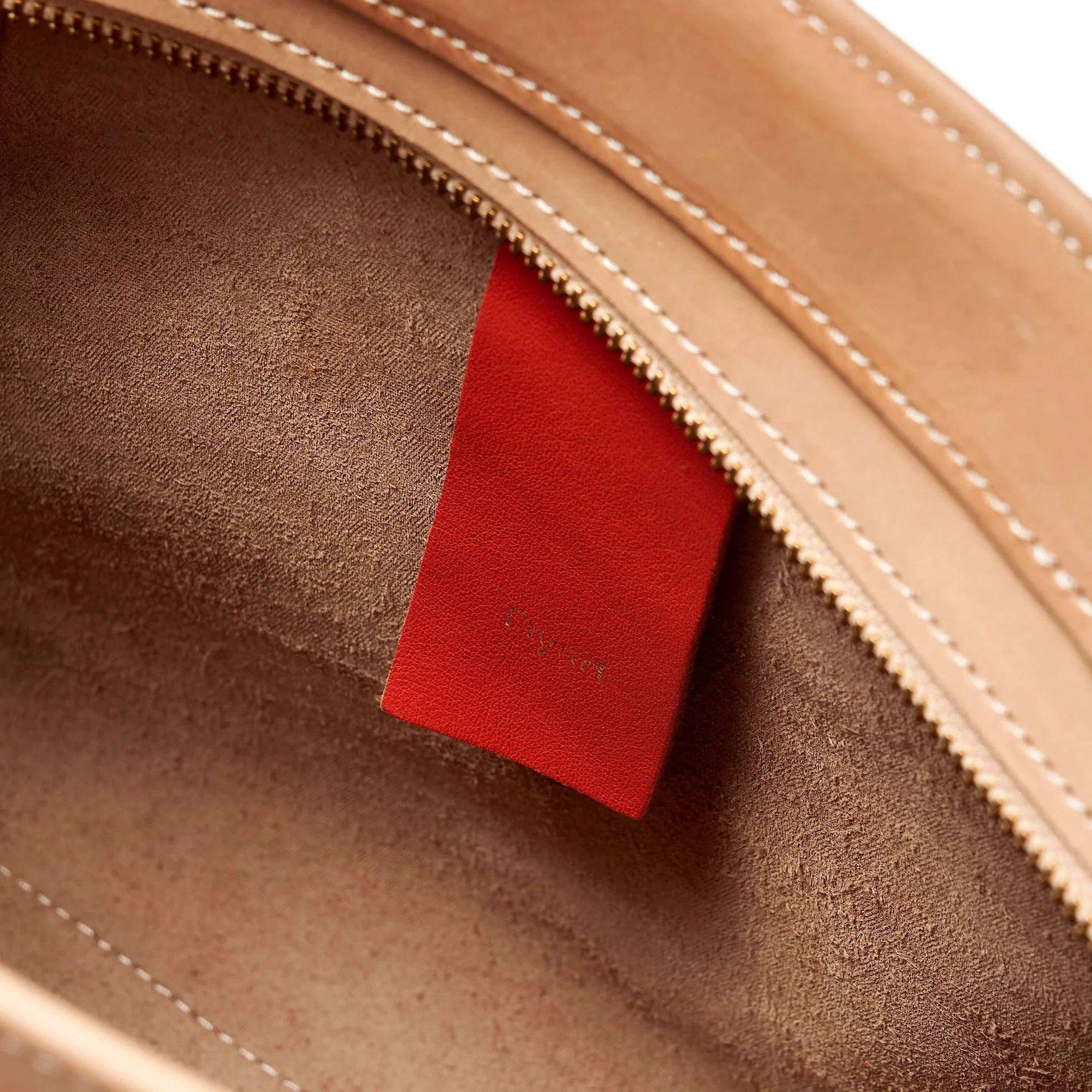 Almond and lobster red colourblock canvas tote bag by Project Dyad, boxy silhouette with cream handles, 46.5cm wide with long shoulder straps.