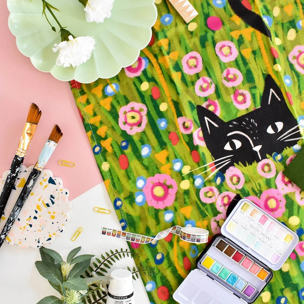 Klimt Garden Cat Tea Towel by NIASKI, 100% cotton Cats in Art kitchen towel and art-inspired home gift for cat lovers at Goosebump Hong Kong