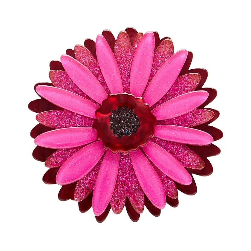 Erstwilder Sunshine of Life Gerbera Brooch featuring a layered gerbera flower design in warm yellow and red tones.