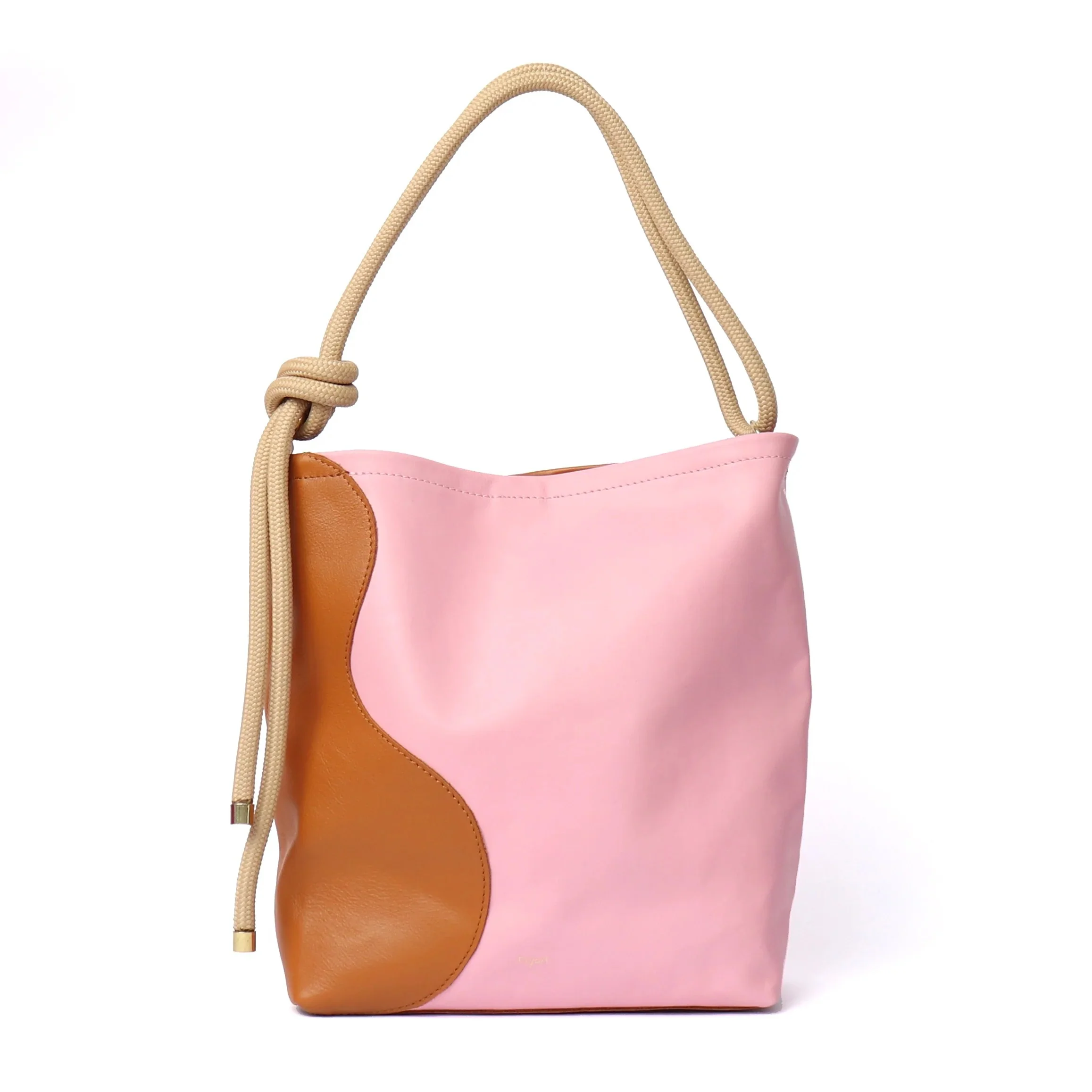 Tan and candy pink ripple canvas tote bag by Project Dyad, handmade in Cape Town with sculptural folds and cotton straps.