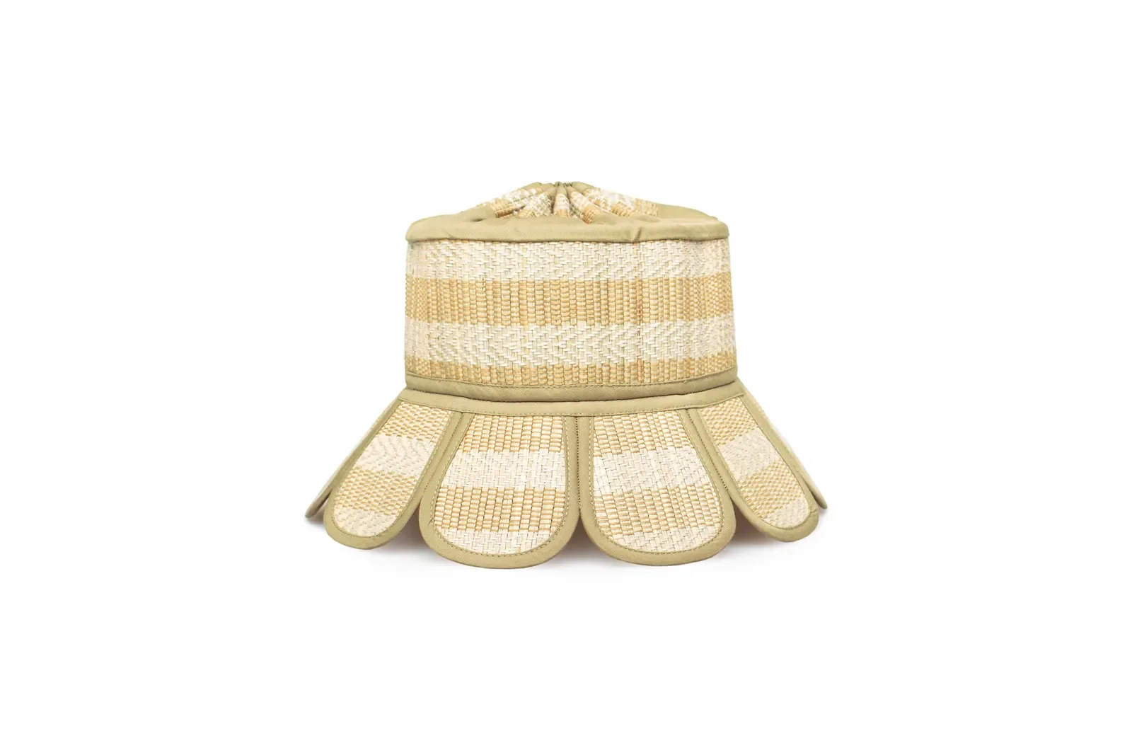 Lorna Murray Palm Beach Island Manhattan Hat front view in handwoven natural grass fibre with a pleated brim.