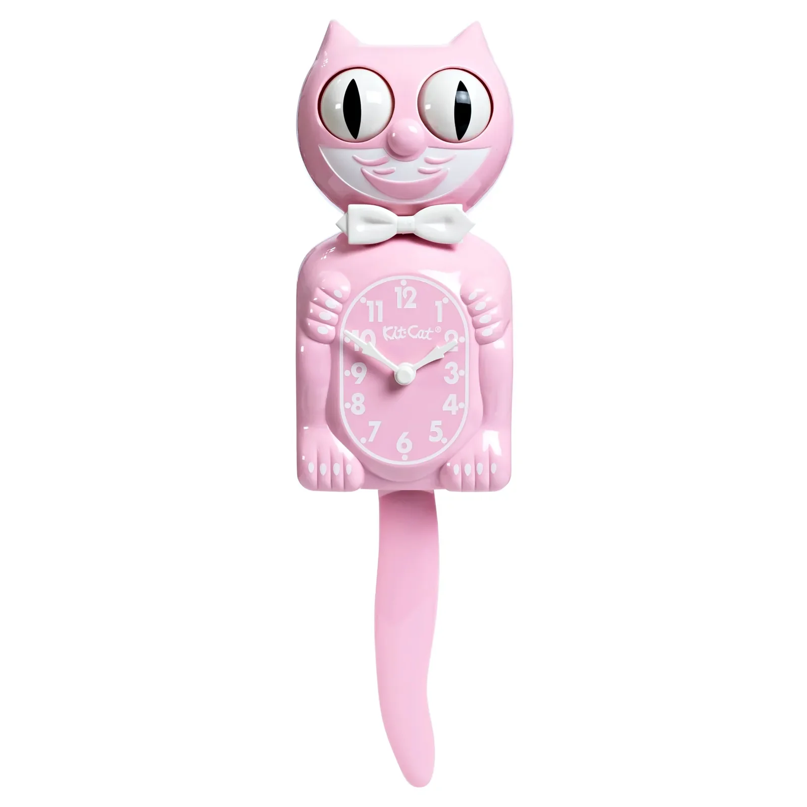 Bubblegum Pink Kit-Cat Klock in glossy pink with moving eyes and wagging tail, available at Goosebump Hong Kong.