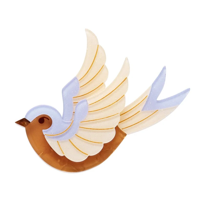 Erstwilder Fancie Jo Sparrow Brooch featuring a layered sparrow bird design with a lively, expressive look.