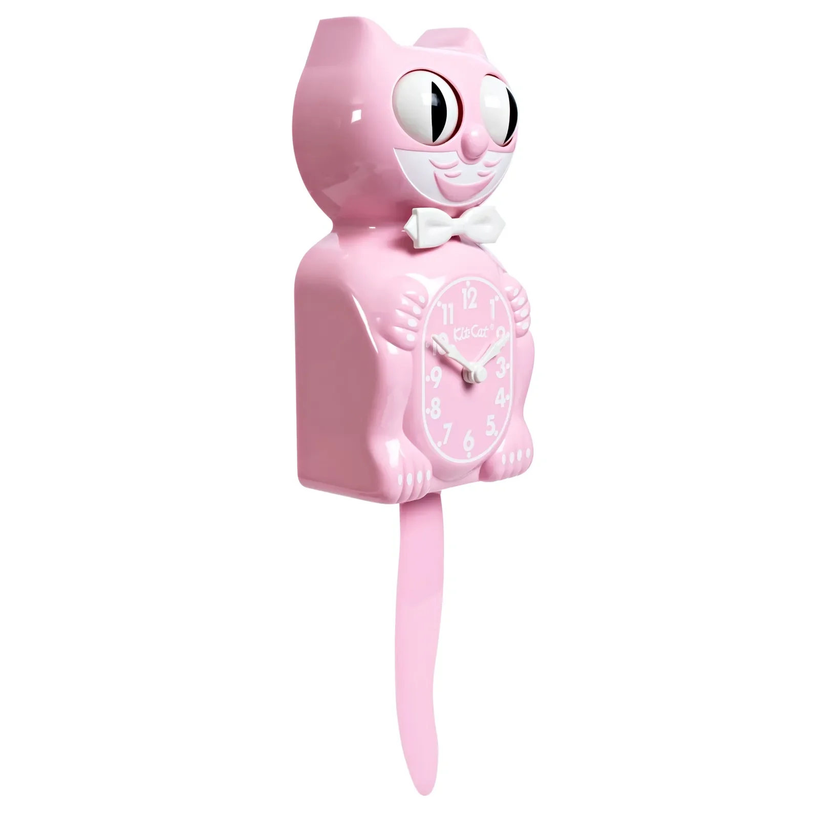 Bubblegum Pink Kit-Cat Klock in glossy pink with moving eyes and wagging tail, available at Goosebump Hong Kong.