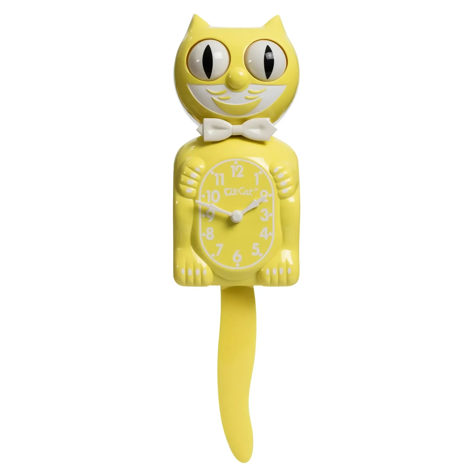 Spring Daffodil Yellow Kit-Cat Klock in bright yellow with moving eyes and wagging tail, available at Goosebump Hong Kong.