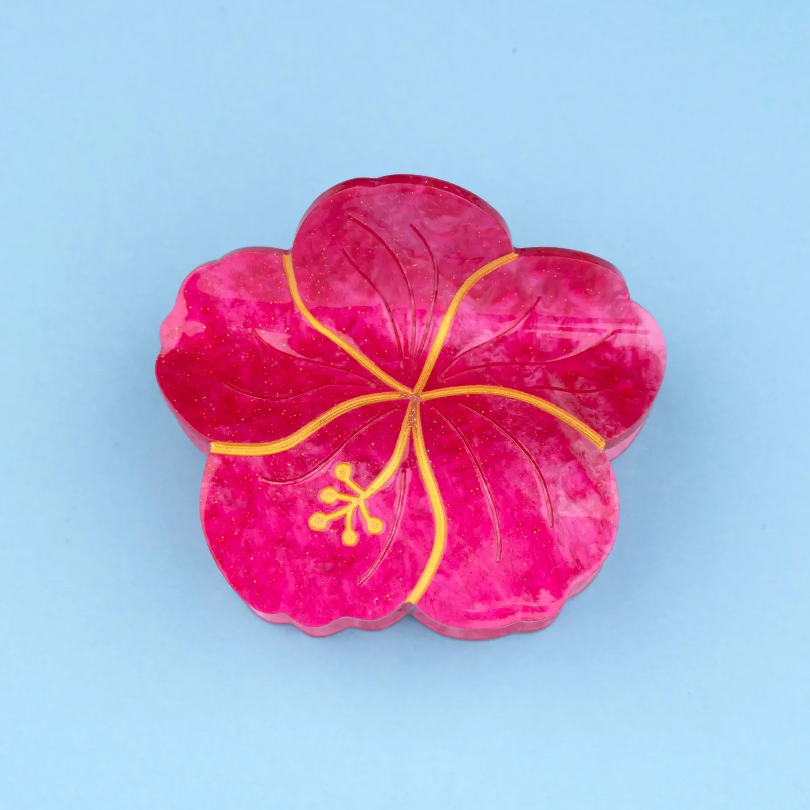 Coucou Suzette Hibiscus Hair Claw in glossy cellulose acetate, a colourful French flower hair accessory curated by Goosebump.