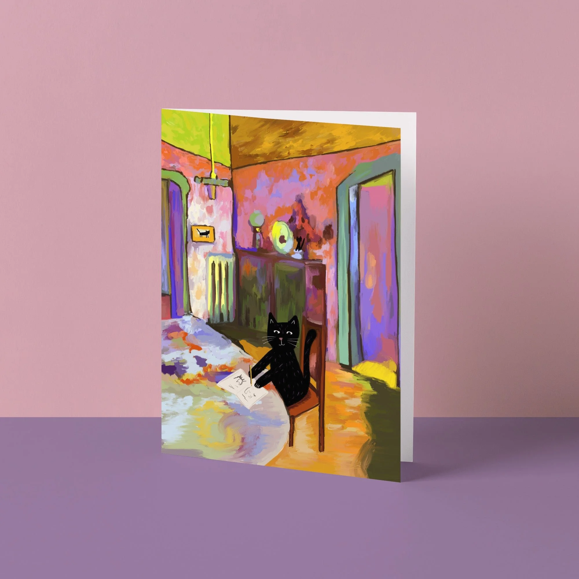 Cat in the Garden at Arles Card by NIASKI, colourful Van Gogh inspired cat greeting card and small gift for cat lovers at Goosebump Hong Kong