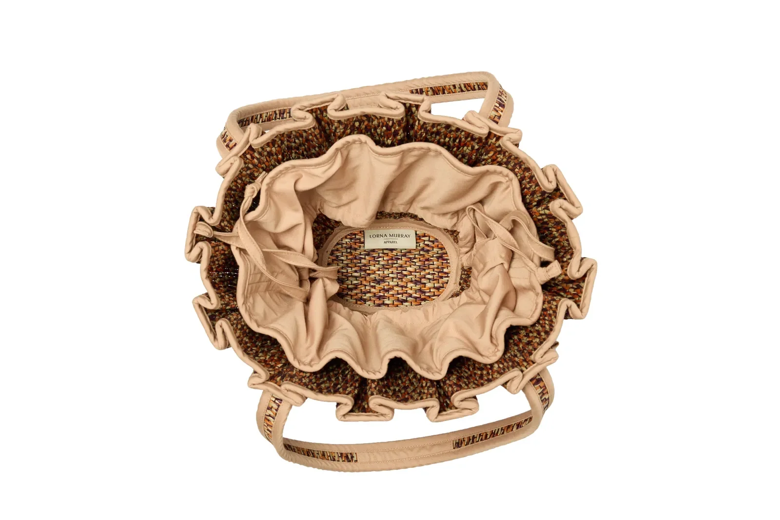 Interior detail of the Lorna Murray Dawn Mini Tropez Tote Bag highlighting the woven lining and craftsmanship.