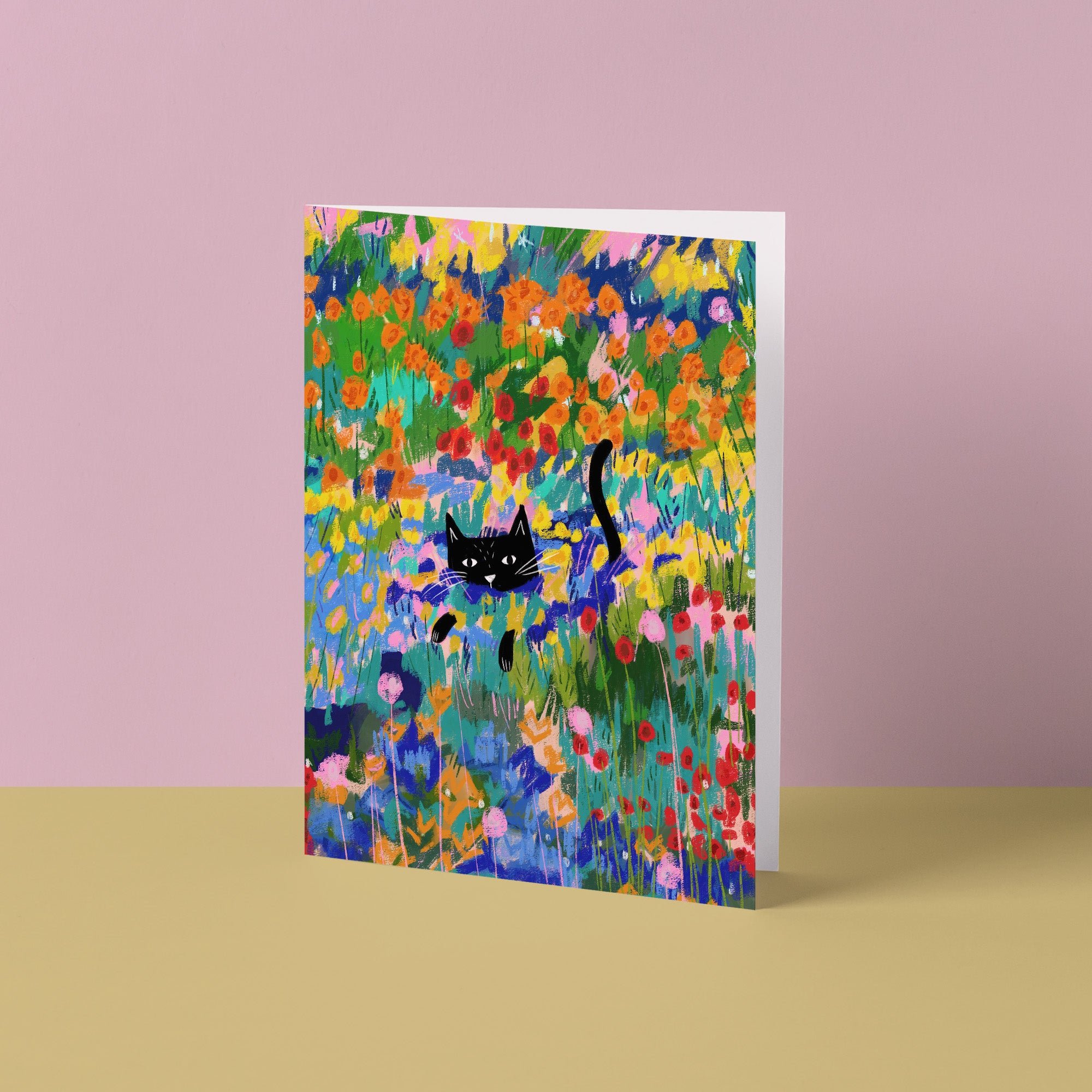 Cat in the Garden at Arles Card by NIASKI, colourful Van Gogh inspired cat greeting card and small gift for cat lovers at Goosebump Hong Kong