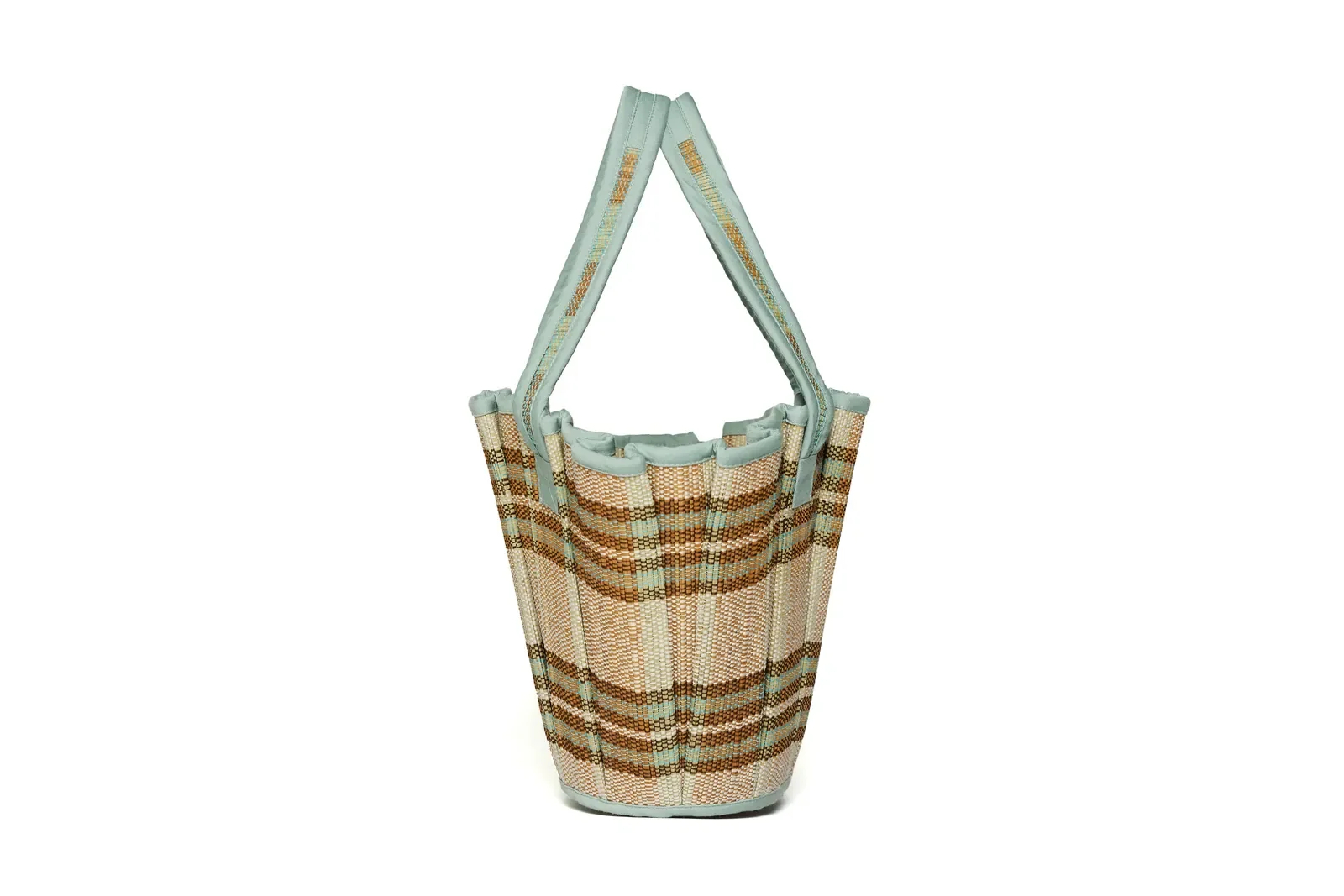 Side profile of the Lorna Murray Lake Como Mini Tropez Tote highlighting its compact handcrafted design.