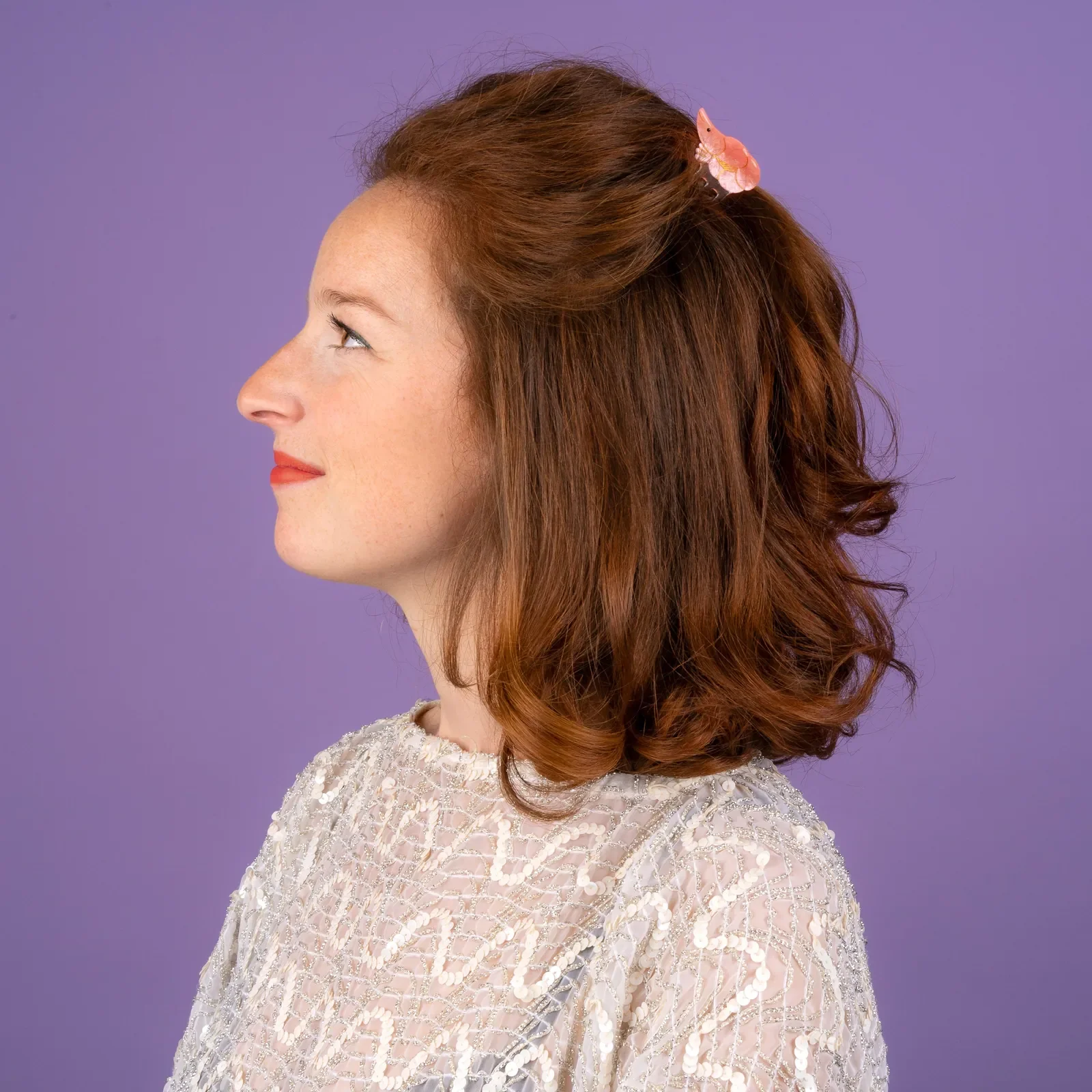 Coucou Suzette Mini Shrimp Hair Claw in glossy cellulose acetate, a quirky sea-inspired French hair accessory curated by Goosebump.