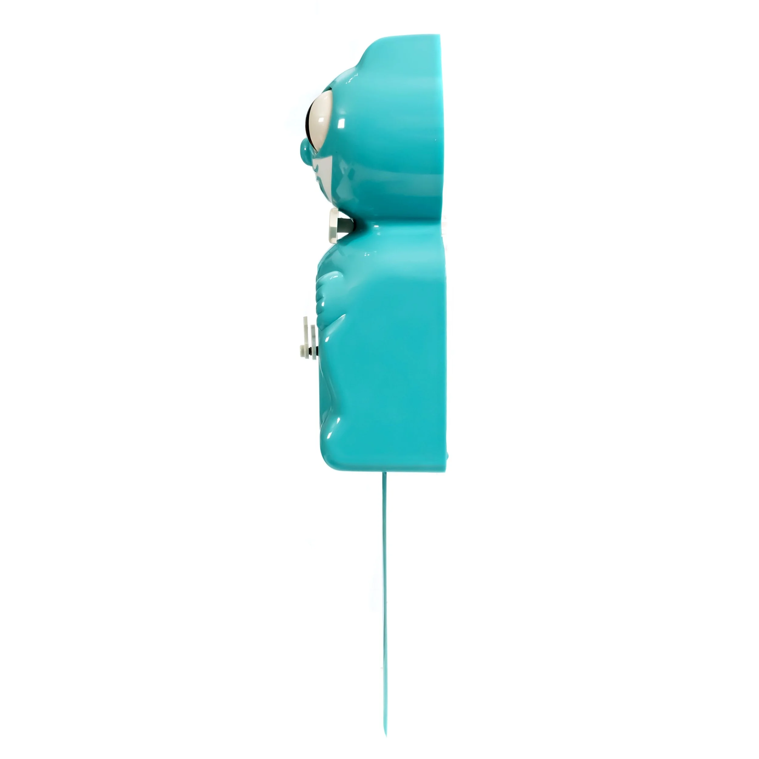 Vibrant Turquoise Kit-Cat Klock in bright blue-green with moving eyes and wagging tail, available at Goosebump Hong Kong.