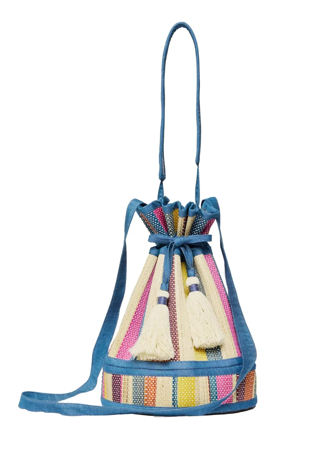Top view of the Lorna Murray Nassau Midi Leisure Tote showing the spacious drawstring opening and handcrafted woven interior.