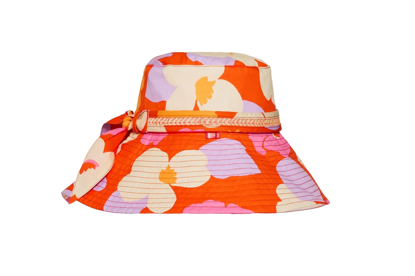 Angled front view of the Lorna Murray Longboard Rottnest Island Bucket Hat highlighting its soft structured brim and floral cotton fabric.