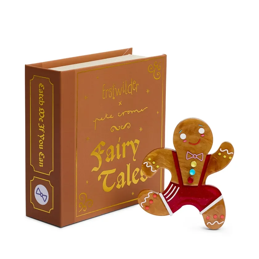 Erstwilder Catch Me If You Can Brooch from the Pete Cromer Fairy Tales Part 2 collection, a colourful gingerbread-inspired resin brooch for playful gifting.