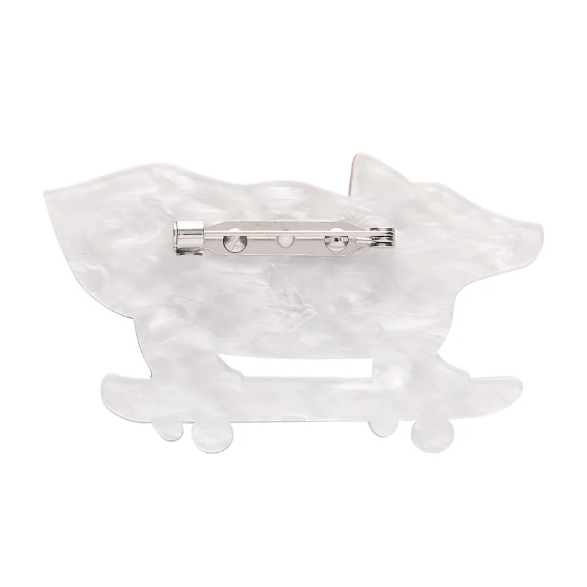 Erstwilder Clarke the Crusading Corgi Brooch featuring a layered corgi dog design with a playful, characterful look.