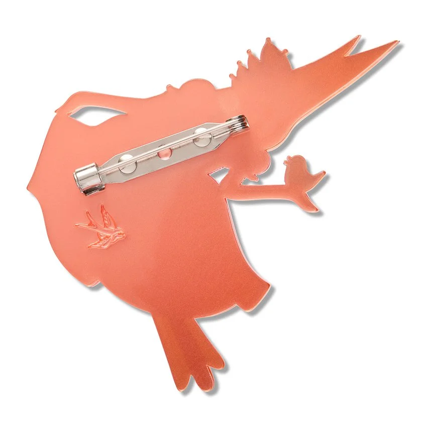 Erstwilder Pascal the Princess Prawn Brooch featuring Pascal dressed in a pink princess outfit