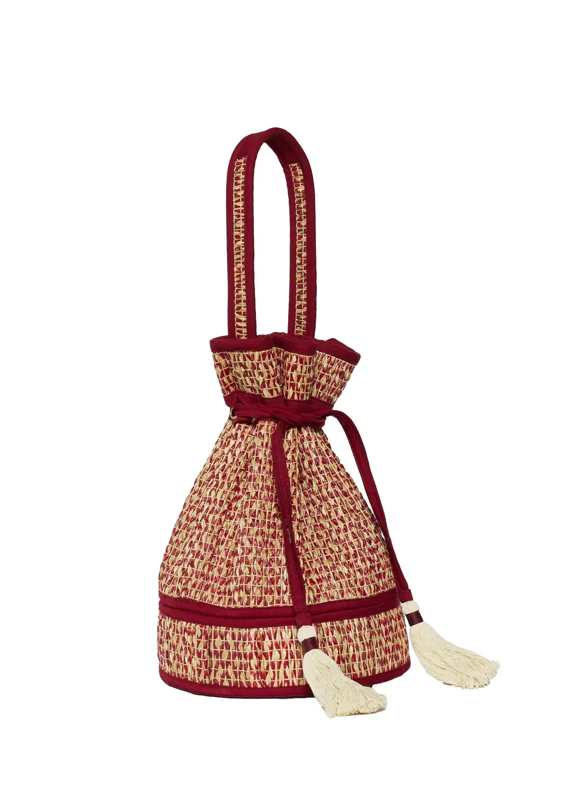 Angled side view of the Lorna Murray Bouquet Midi Leisure Tote showcasing its spacious woven design and shoulder strap.