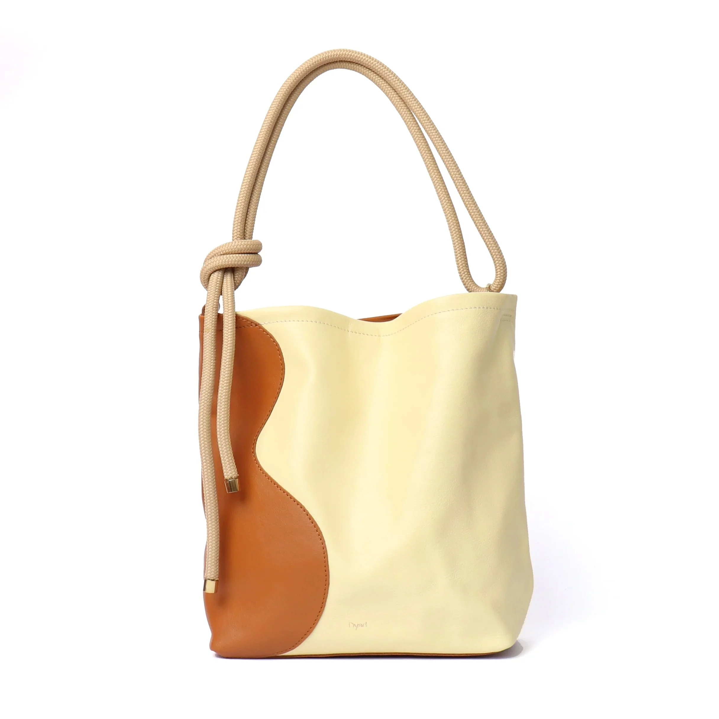 Tan and butter ripple canvas tote bag by Project Dyad, handmade with sculptural folds and cotton straps.