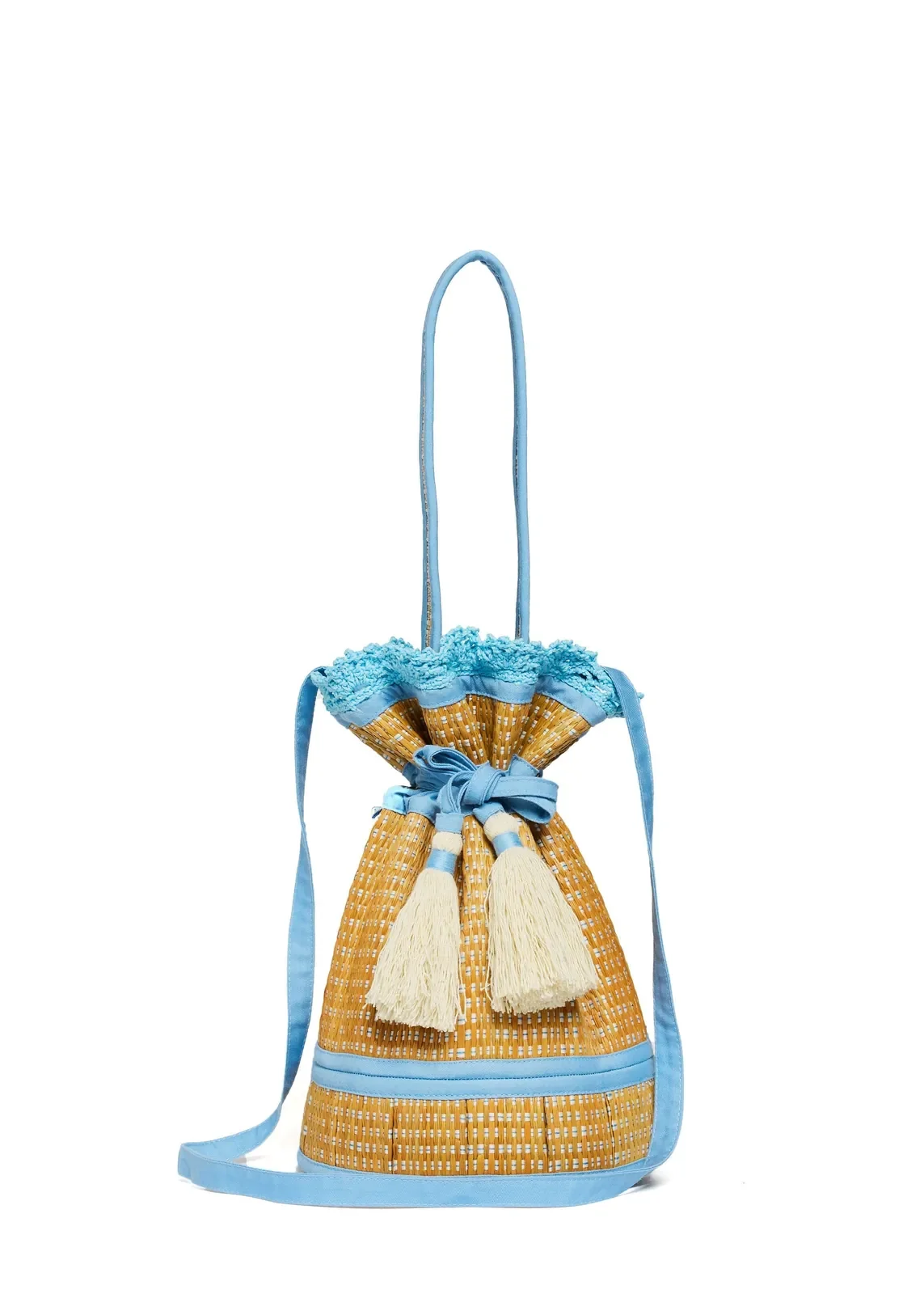 Angled front view of the Lorna Murray Sea Scape Garden Mini Leisure Tote showcasing its handcrafted woven design.