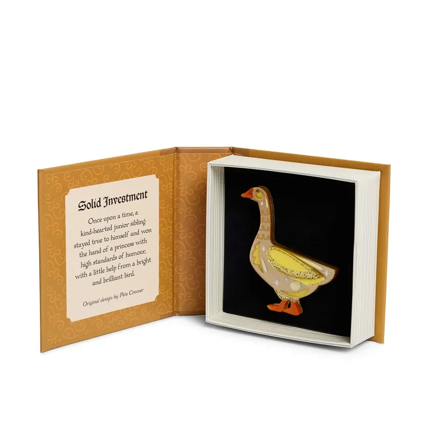 Erstwilder Solid Investment Brooch from the Pete Cromer Fairy Tales Part 2 collection, a colourful golden fairytale resin brooch for thoughtful gifting.