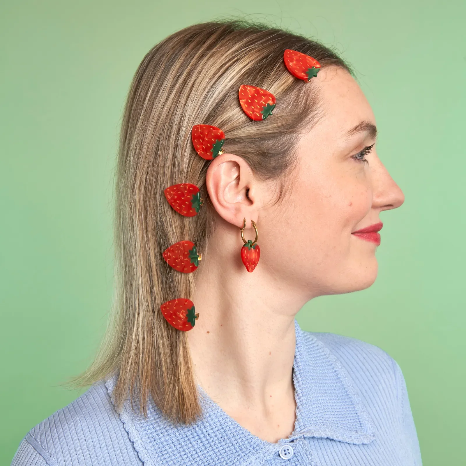 Coucou Suzette Strawberry Barrette in glossy cellulose acetate, a playful French fruit-inspired hair clip curated by Goosebump.